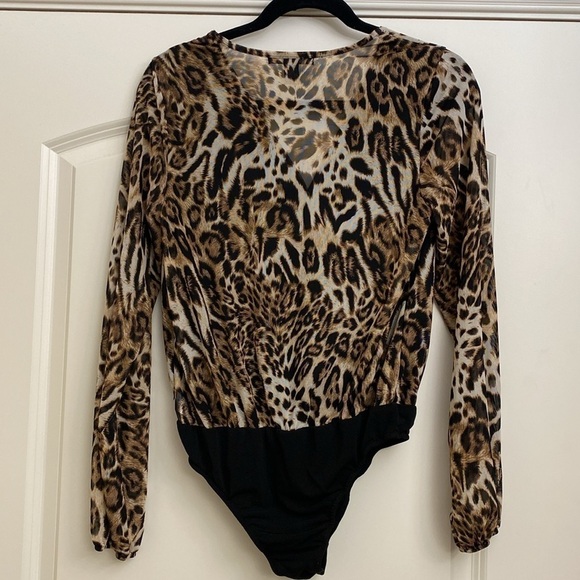 a love story Leopard Body Suit Womens M sheer crossover front Animal print Sexy - Picture 3 of 8
